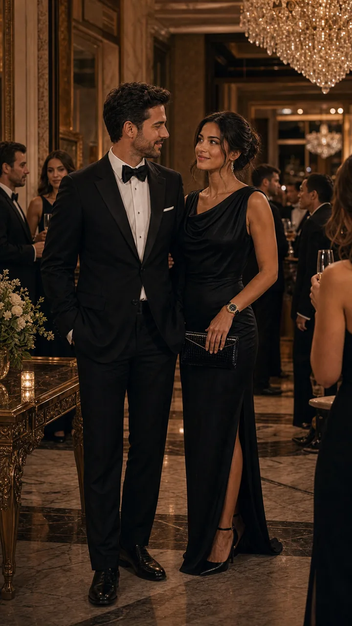 Couple together at an evening event